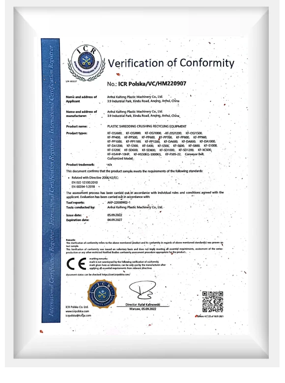kaifeng CE certification 2